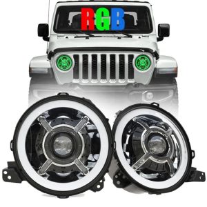Ny ankomstfärg som byter 9 tums Led halo-lampor för Jeep Wrangler JL 2018+ RGB JL Led-strålkastare