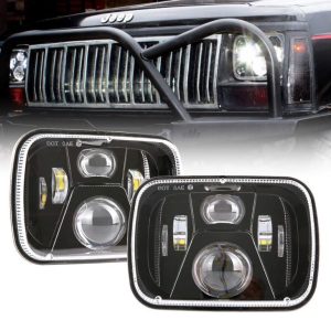 DOT-godkänd 5x7 tum 60W LED fyrkantig strålkastare tätad Hi / Lo-stråle svart / silver för Jeep YJ XJ MJ & för terräng