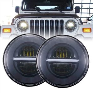 Morsun Runda LED-strålkastare med Halo Angel Eyes DRL Strålkastare för Jeep Wrangler JK